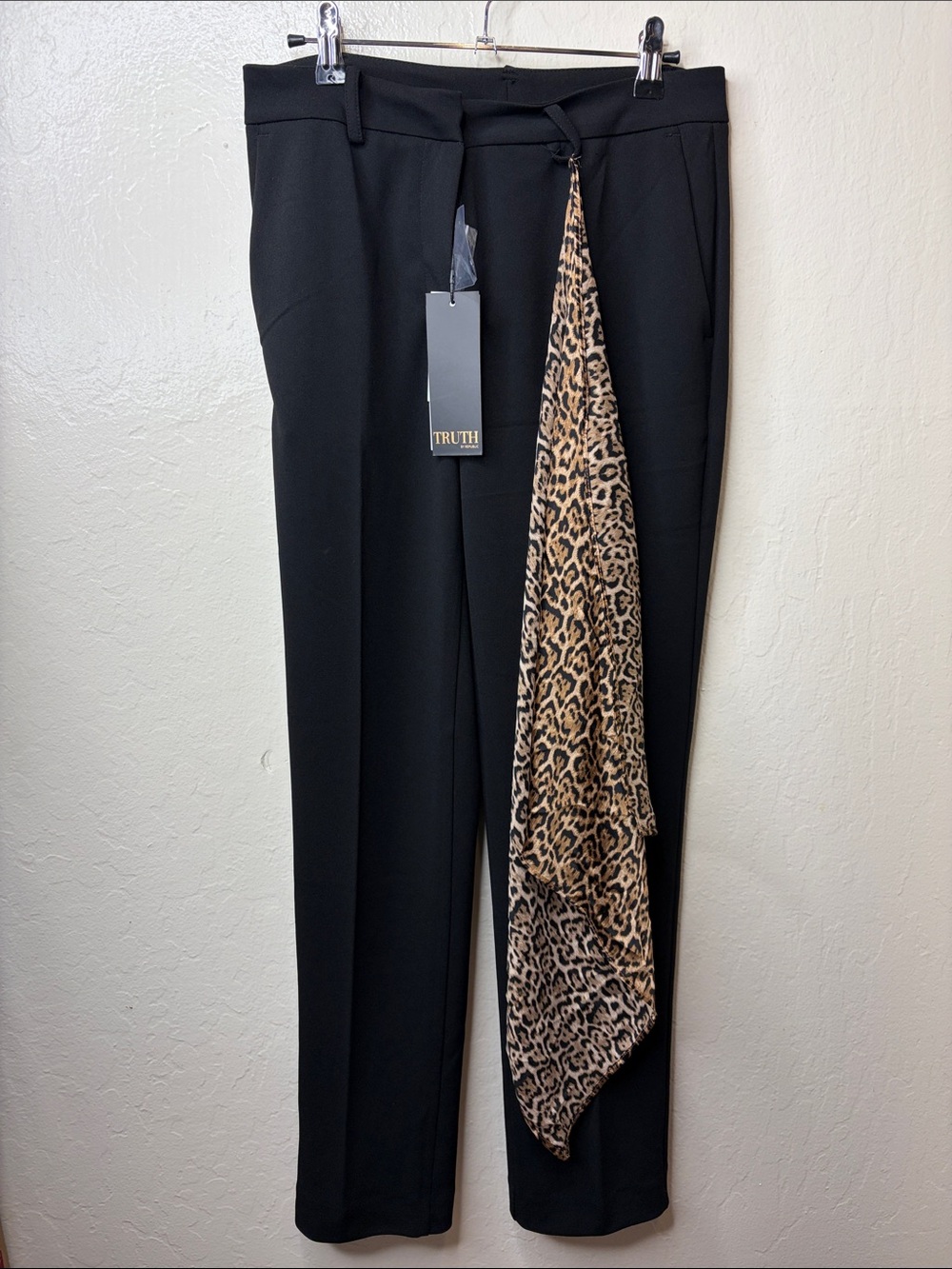 Truth Black Trousers with Leopard Scarf Accent size 2